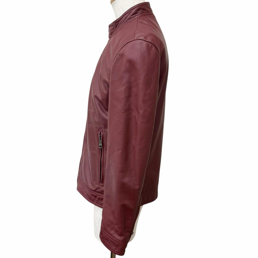 Great DOLCE&GABBANA Leather jacket With logo, stand collar Bordeaux