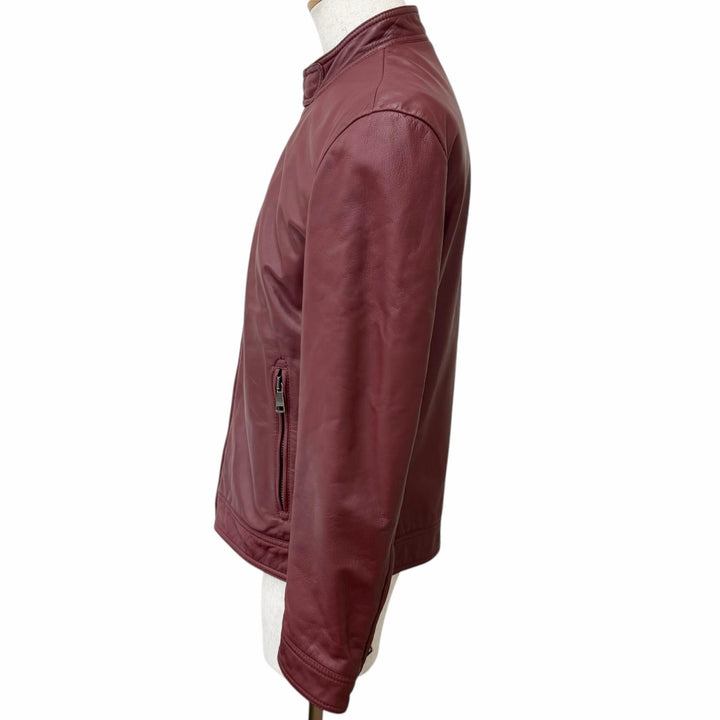 Great DOLCE&GABBANA Leather jacket With logo, stand collar Bordeaux