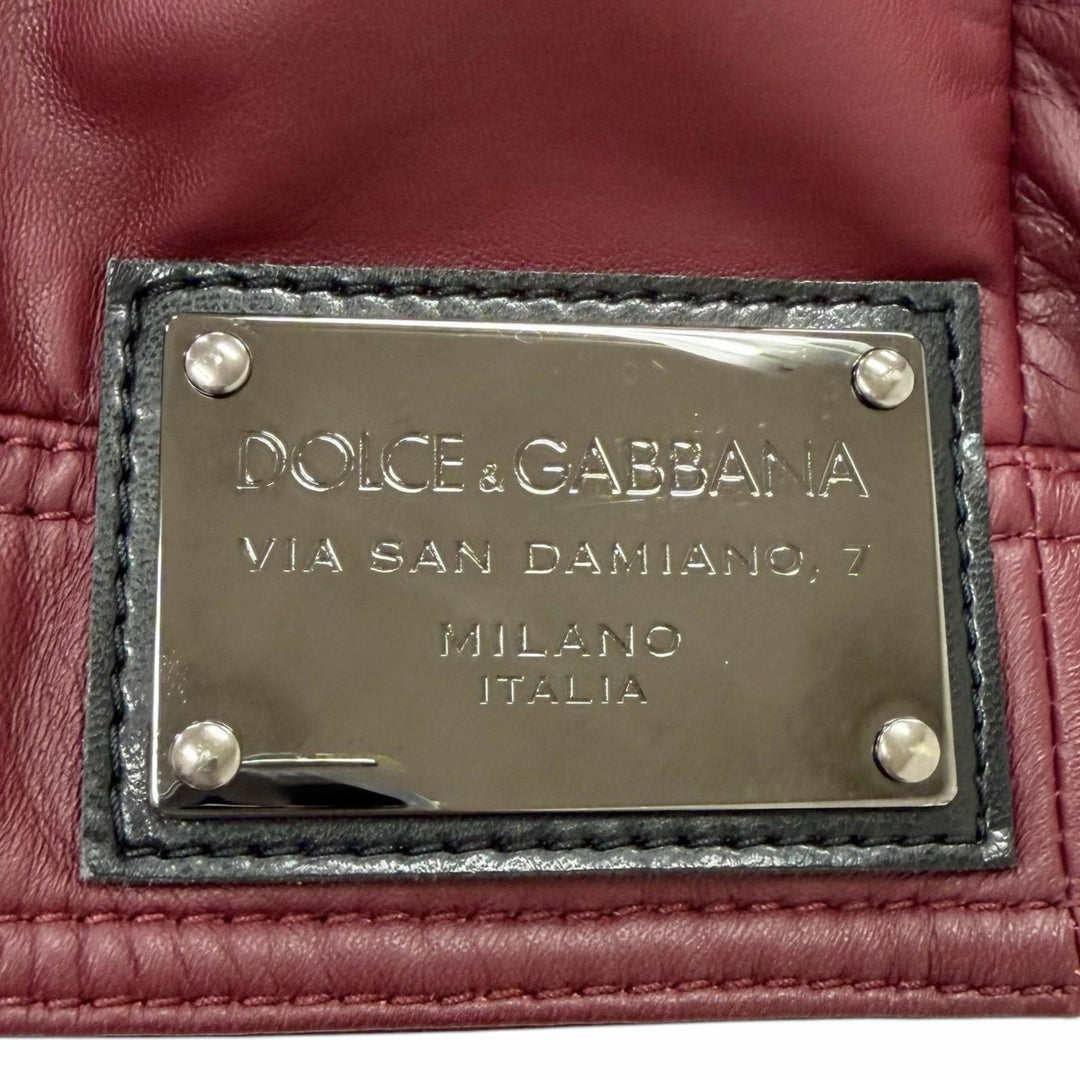 Great DOLCE&GABBANA Leather jacket With logo, stand collar Bordeaux