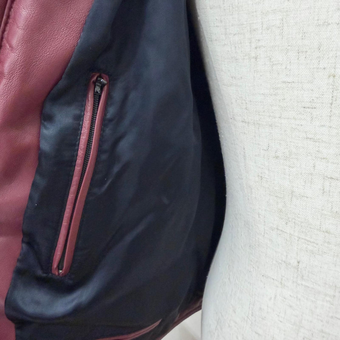 Great DOLCE&GABBANA Leather jacket With logo, stand collar Bordeaux