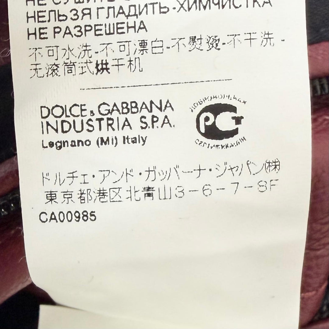 Great DOLCE&GABBANA Leather jacket With logo, stand collar Bordeaux