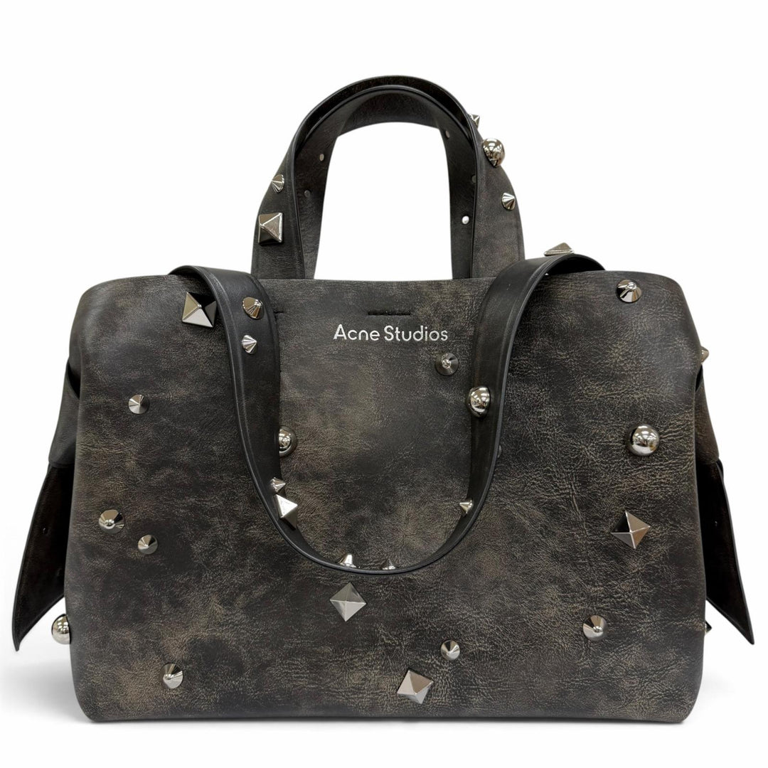 Excellent ACNE STUDIOS Tote Bag MUSUBI Studded 2-Way Leather Shoulder Dark brown