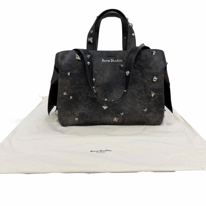 Excellent ACNE STUDIOS Tote Bag MUSUBI Studded 2-Way Leather Shoulder Dark brown