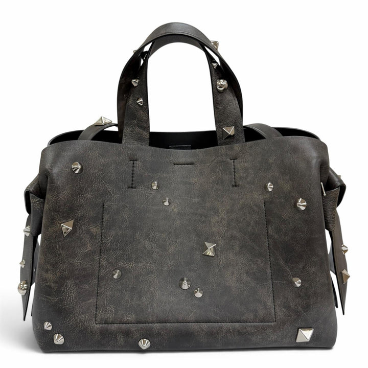 Excellent ACNE STUDIOS Tote Bag MUSUBI Studded 2-Way Leather Shoulder Dark brown