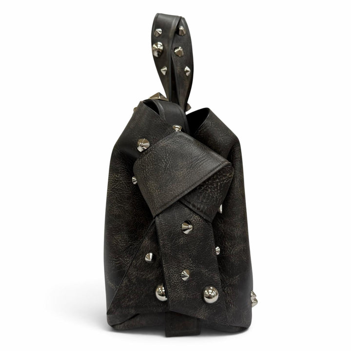 Excellent ACNE STUDIOS Tote Bag MUSUBI Studded 2-Way Leather Shoulder Dark brown