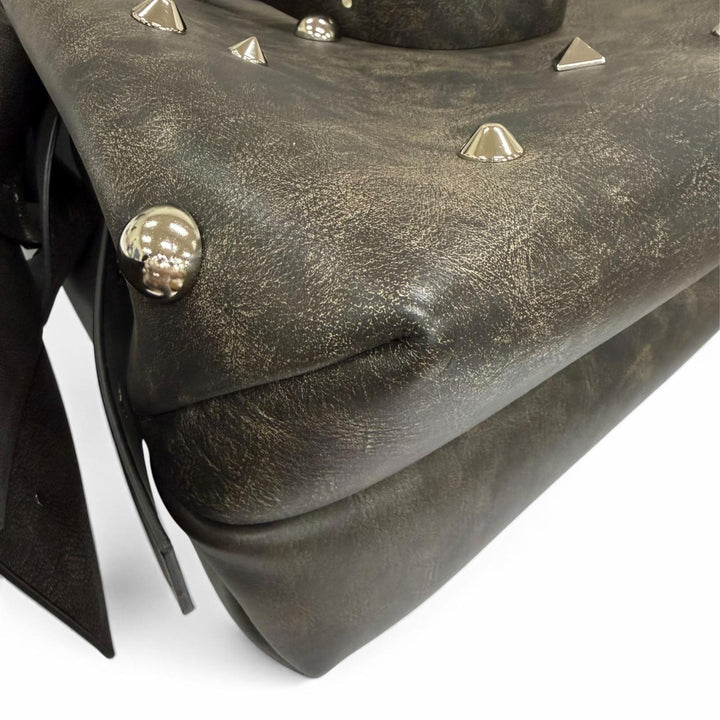 Excellent ACNE STUDIOS Tote Bag MUSUBI Studded 2-Way Leather Shoulder Dark brown