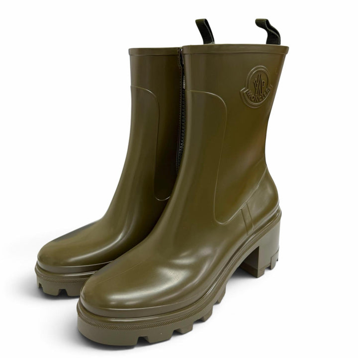 Pristine MONCLER LOFT GRIP Logo patch, side zipper, rubber rain boots, 41