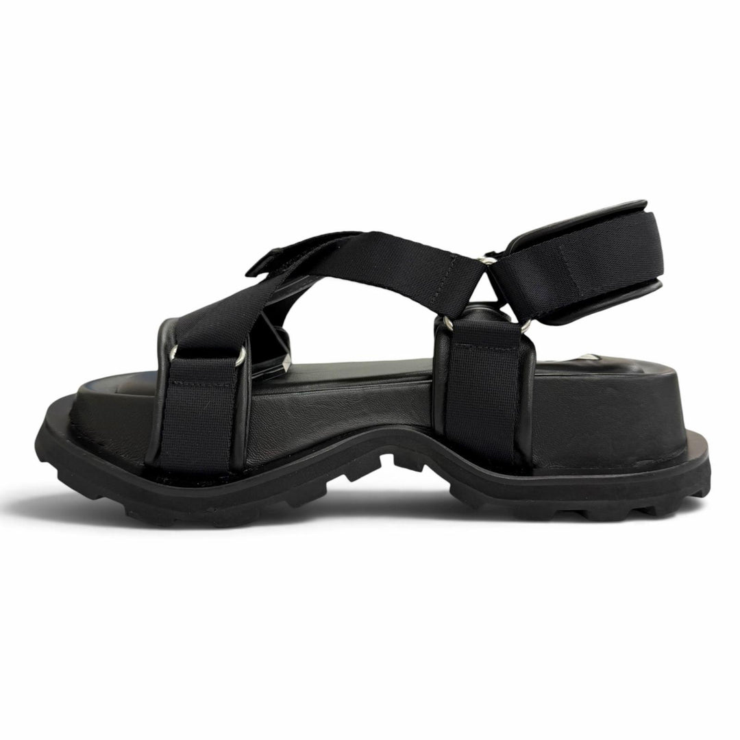 Excellent JIL SANDER Cross-strap leather platform shoes black IT 36 J44WP0002