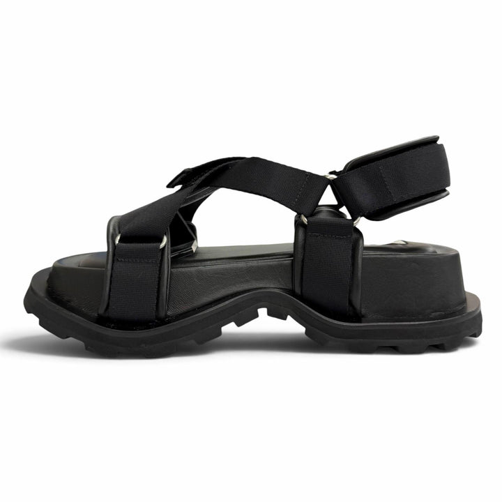 Excellent JIL SANDER Cross-strap leather platform shoes black IT 36 J44WP0002
