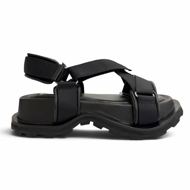 Excellent JIL SANDER Cross-strap leather platform shoes black IT 36 J44WP0002