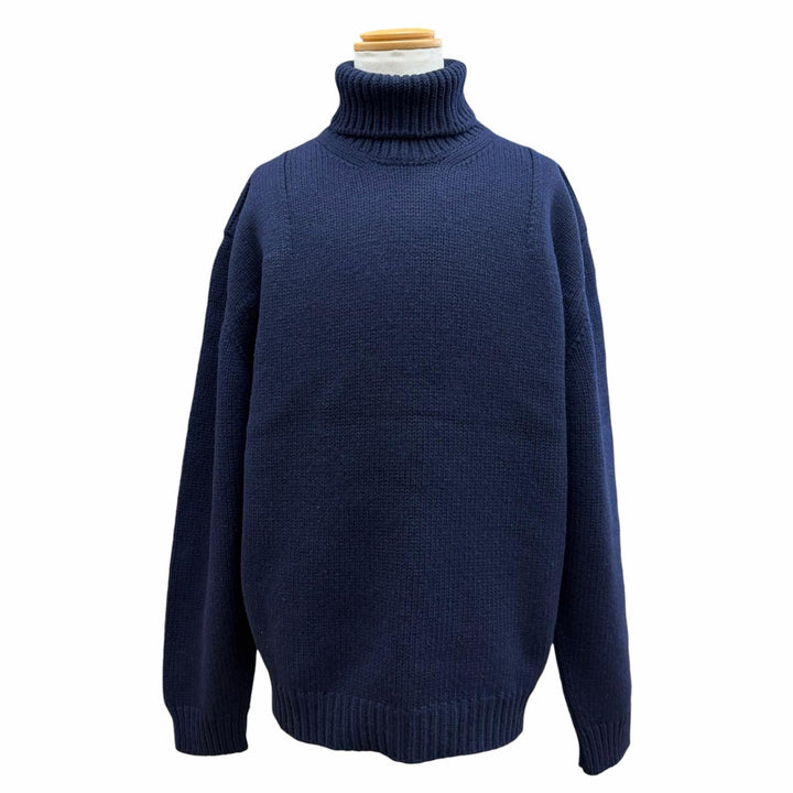 Great PRADA sweater Shetland turtleneck knit Navy Virgin wool mens IT 52 UMR526