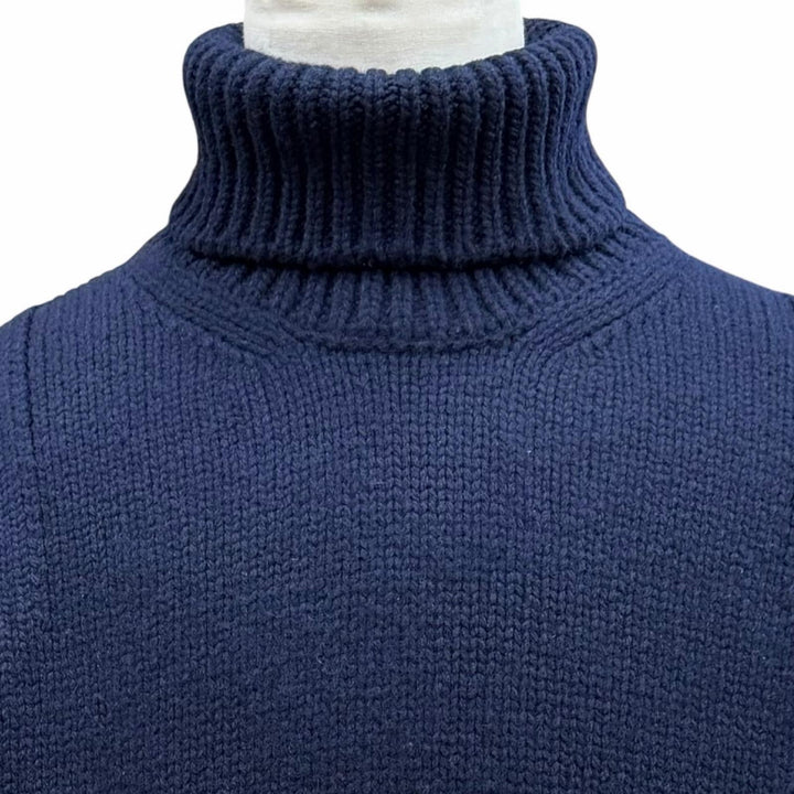 Great PRADA sweater Shetland turtleneck knit Navy Virgin wool mens IT 52 UMR526