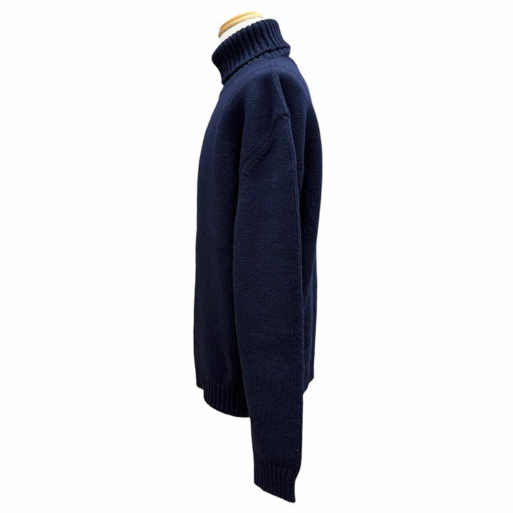 Great PRADA sweater Shetland turtleneck knit Navy Virgin wool mens IT 52 UMR526