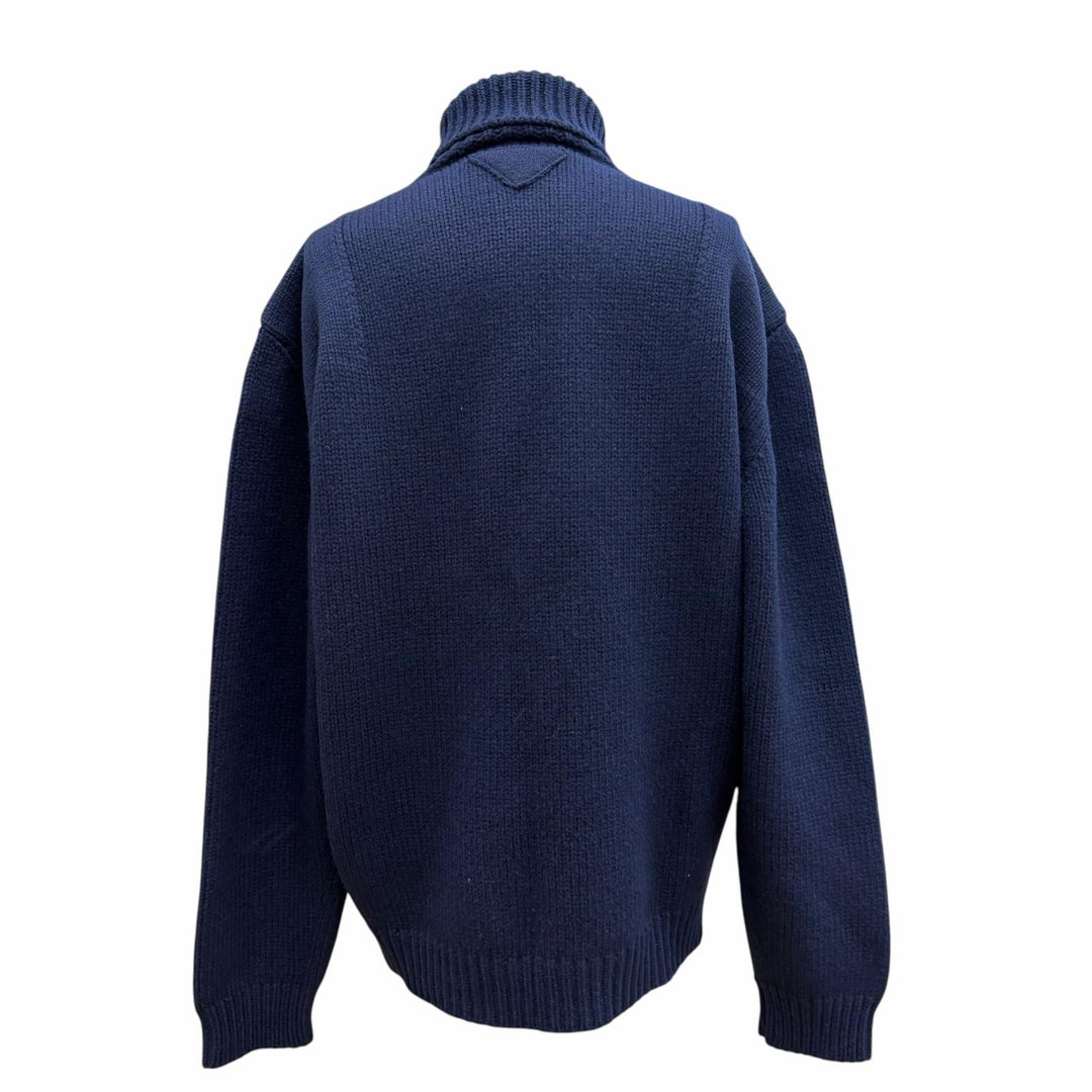 Great PRADA sweater Shetland turtleneck knit Navy Virgin wool mens IT 52 UMR526