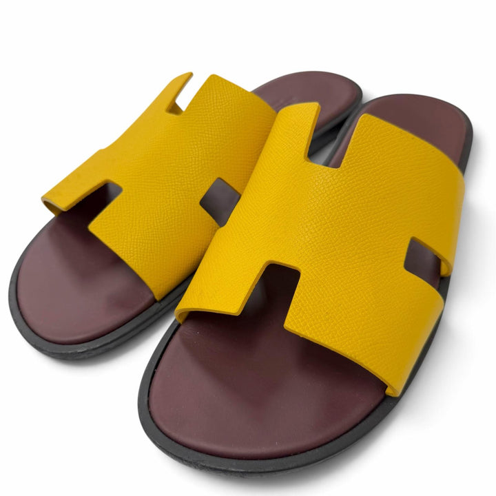 Great HERMES Sandals Izmir H logo slippers yellow leather mens 43 221824