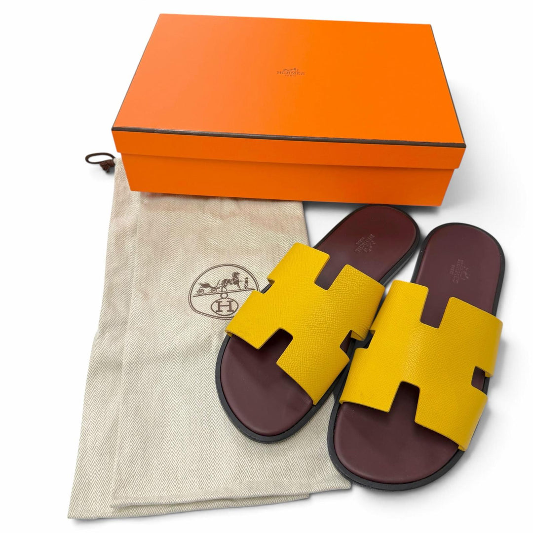 Great HERMES Sandals Izmir H logo slippers yellow leather mens 43 221824