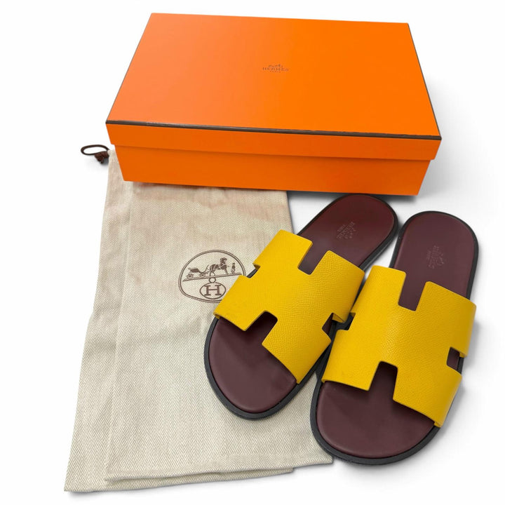 Great HERMES Sandals Izmir H logo slippers yellow leather mens 43 221824