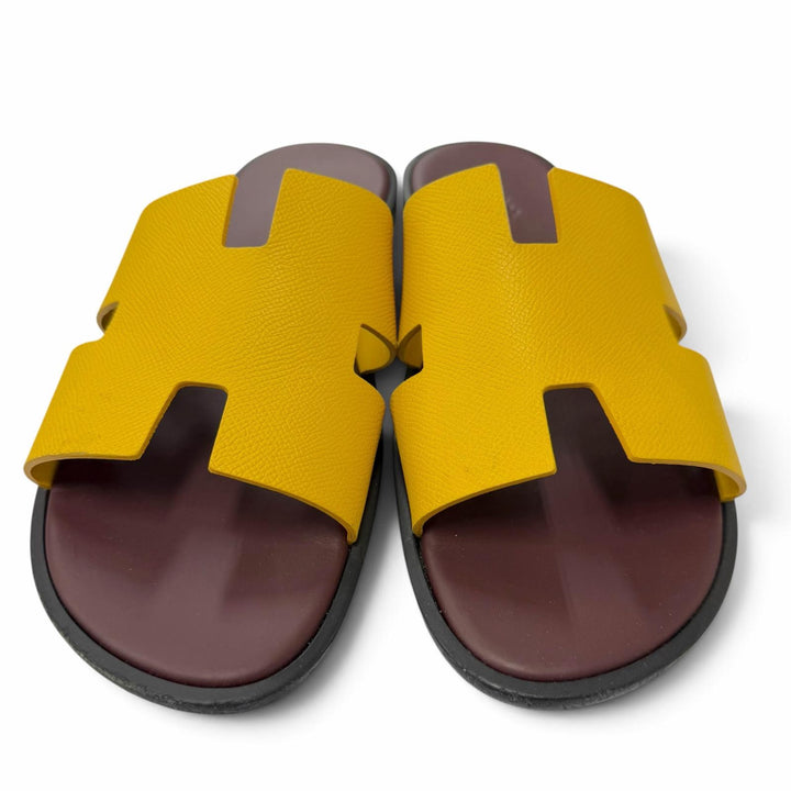 Great HERMES Sandals Izmir H logo slippers yellow leather mens 43 221824