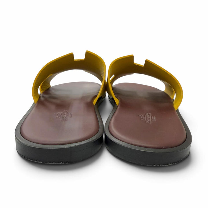Great HERMES Sandals Izmir H logo slippers yellow leather mens 43 221824