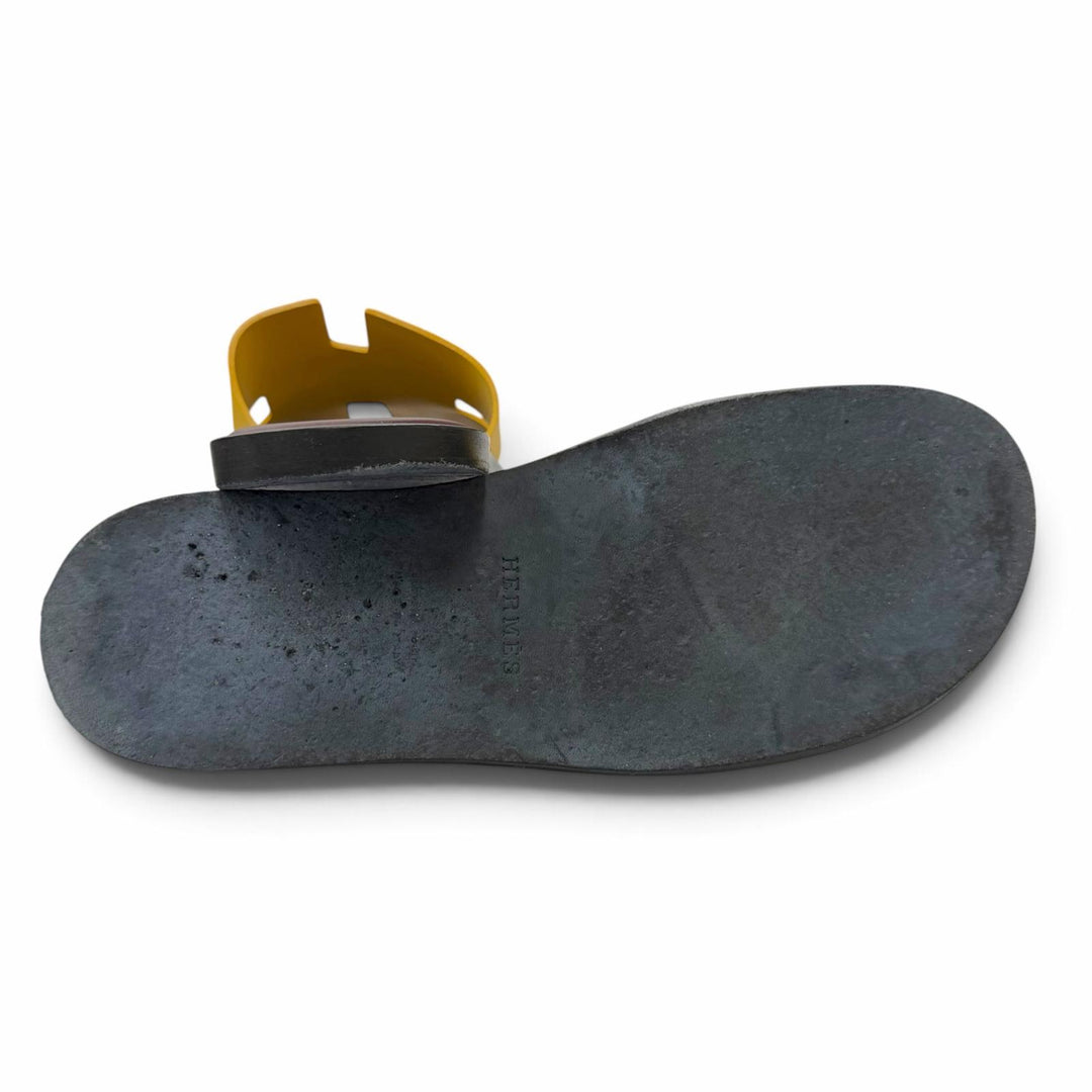 Great HERMES Sandals Izmir H logo slippers yellow leather mens 43 221824
