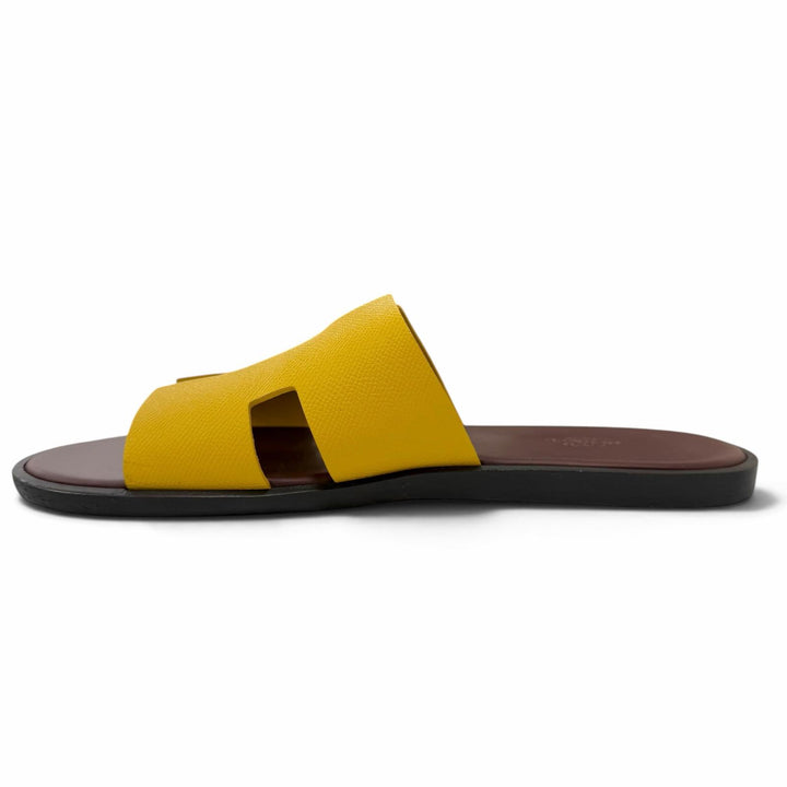Great HERMES Sandals Izmir H logo slippers yellow leather mens 43 221824