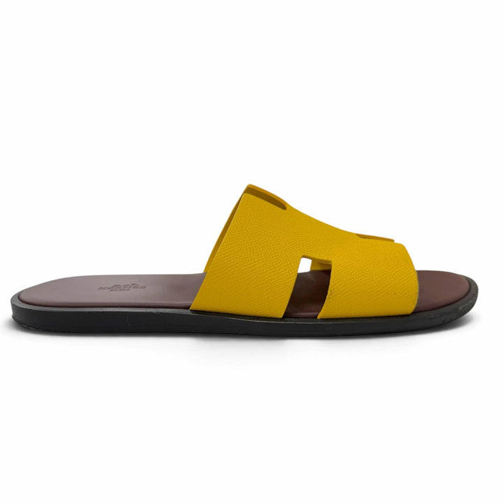Great HERMES Sandals Izmir H logo slippers yellow leather mens 43 221824