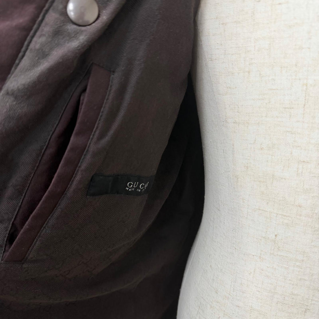 Great GUCCI Jacket Rare Tom Ford era oiled leather Brown cotton mens 44