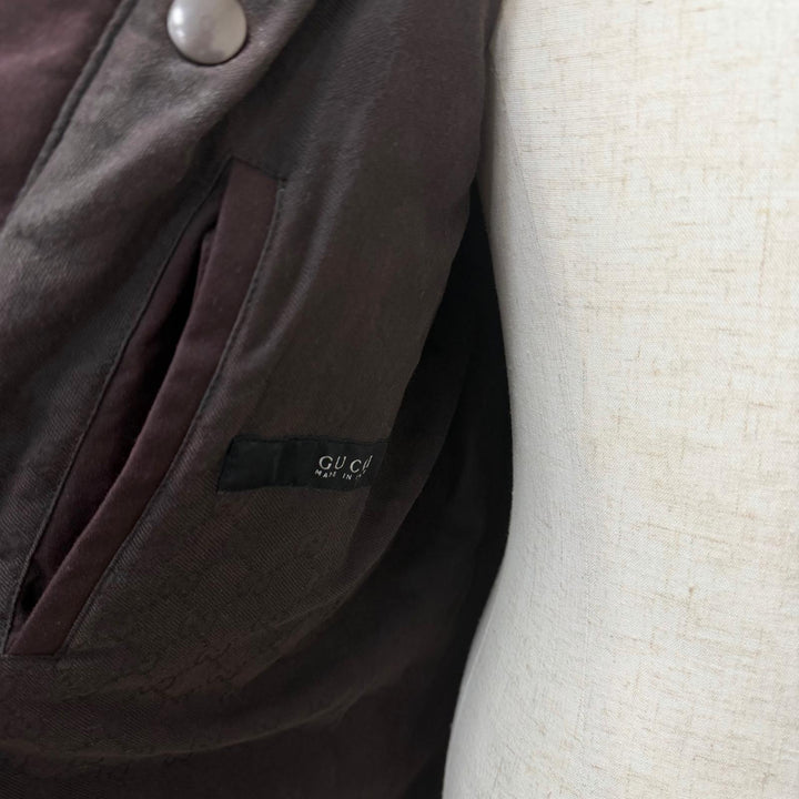 Great GUCCI Jacket Rare Tom Ford era oiled leather Brown cotton mens 44
