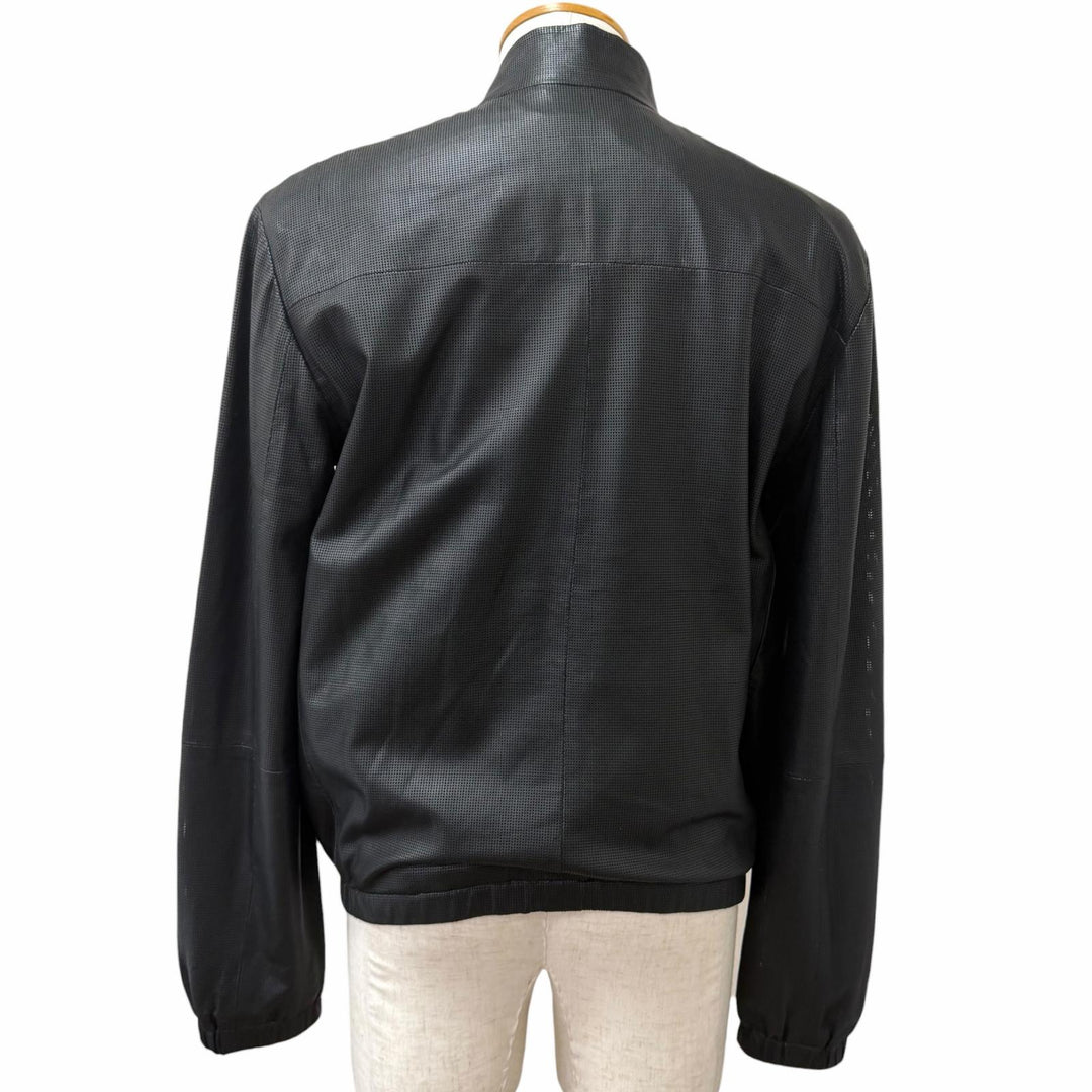 Excellent EMPORIO ARMANI leather jacket Black tag stand collar