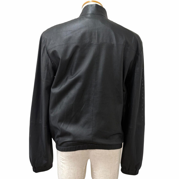Excellent EMPORIO ARMANI leather jacket Black tag stand collar