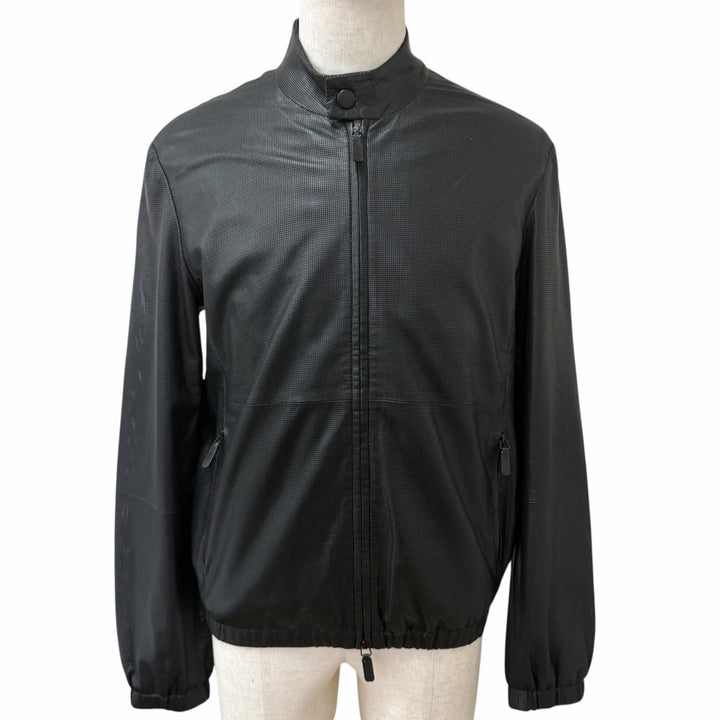 Excellent EMPORIO ARMANI leather jacket Black tag stand collar
