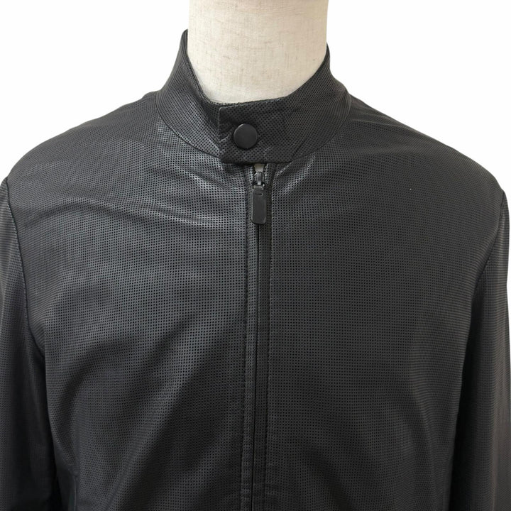 Excellent EMPORIO ARMANI leather jacket Black tag stand collar