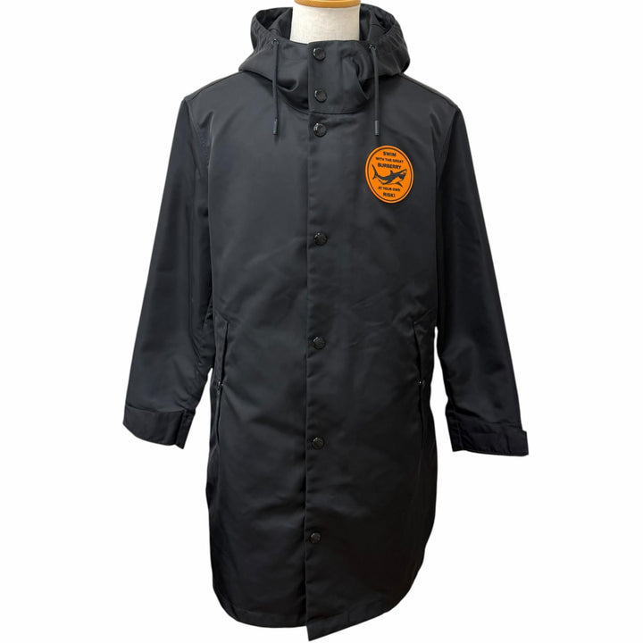 Great BURBERRY coat Logo rubber patch hooded jacket black