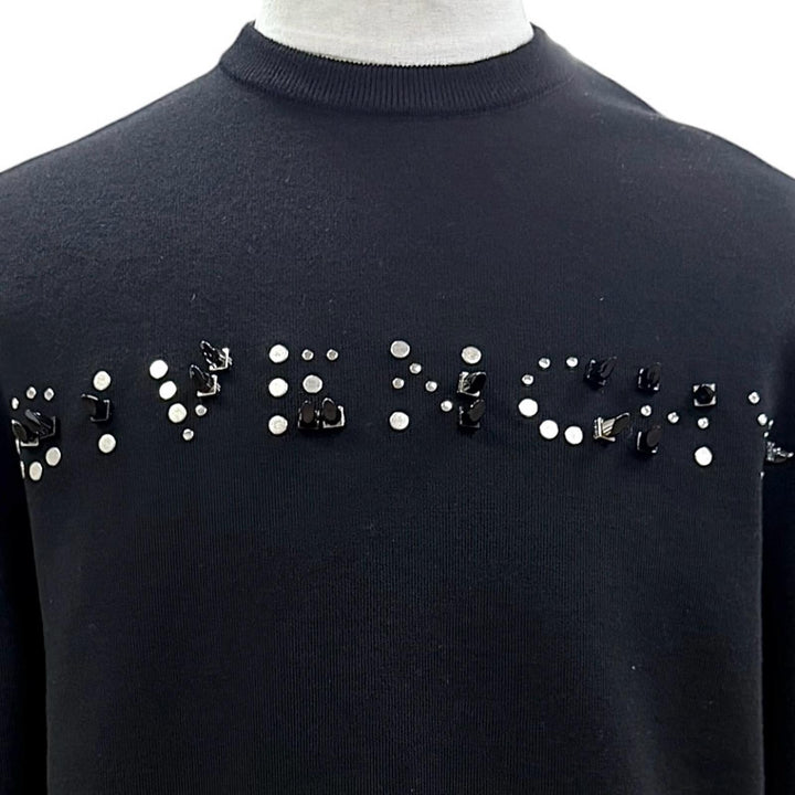 Excellent GIVENCHY sweater Studded Logo Crew Neck Knit black wool S BM90GX4Y54