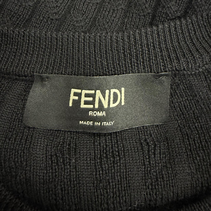 Excellent FENDI sweater FF Logo Metal Cable Knit Long Sleeve Sweater black wool