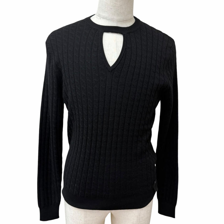 Excellent FENDI sweater FF Logo Metal Cable Knit Long Sleeve Sweater black wool