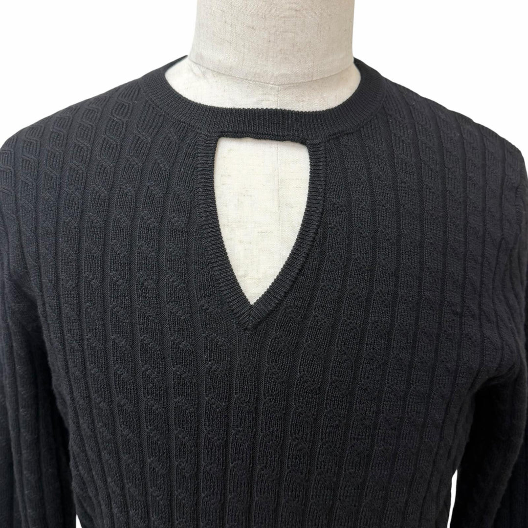 Excellent FENDI sweater FF Logo Metal Cable Knit Long Sleeve Sweater black wool