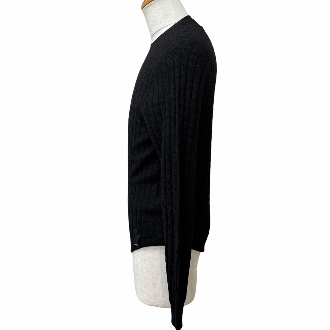 Excellent FENDI sweater FF Logo Metal Cable Knit Long Sleeve Sweater black wool