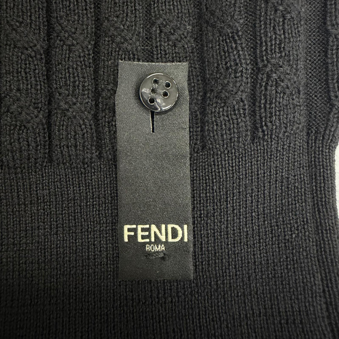 Excellent FENDI sweater FF Logo Metal Cable Knit Long Sleeve Sweater black wool
