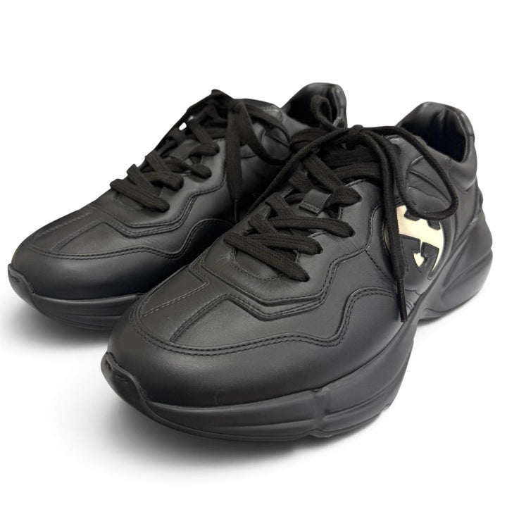Excellent GUCCI Low cut sneakers Ryton Interlocking G black mens 6.5 757857