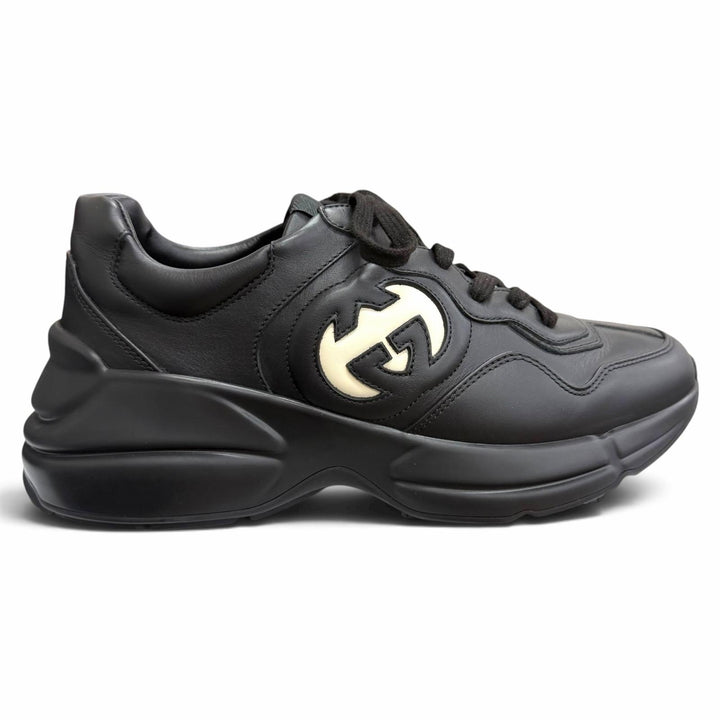 Excellent GUCCI Low cut sneakers Ryton Interlocking G black mens 6.5 757857