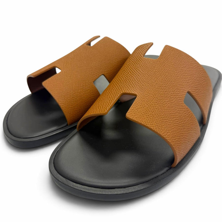 Pristine HERMES Sandals Izmir Heritage gold Epsom Leather mens IT 42