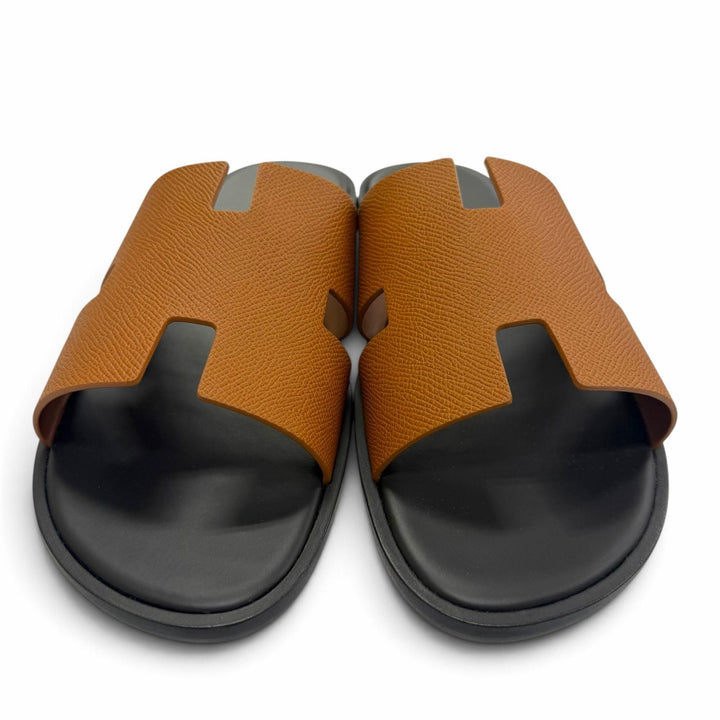 Pristine HERMES Sandals Izmir Heritage gold Epsom Leather mens IT 42