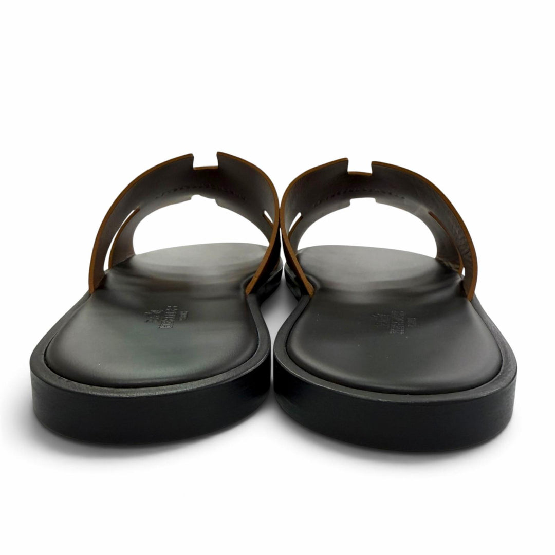 Pristine HERMES Sandals Izmir Heritage gold Epsom Leather mens IT 42