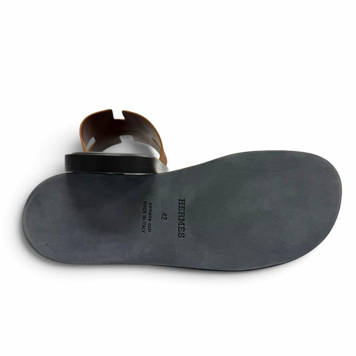Pristine HERMES Sandals Izmir Heritage gold Epsom Leather mens IT 42