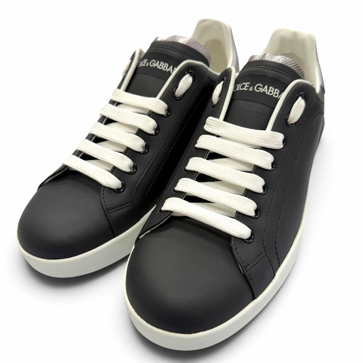 Pristine DOLCE&GABBANA Low cut sneakers Lace up black leather mens 6
