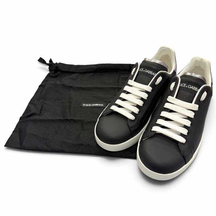 Pristine DOLCE&GABBANA Low cut sneakers Lace up black leather mens 6