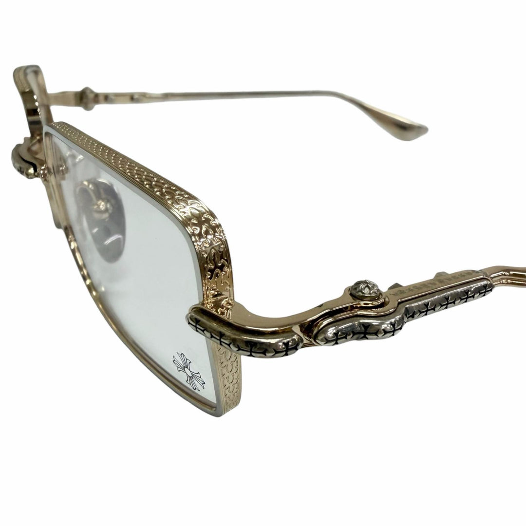 Great CHROME HEARTS Glasses BUCKLE RIDER Cross Square Frame gold SV925 mens