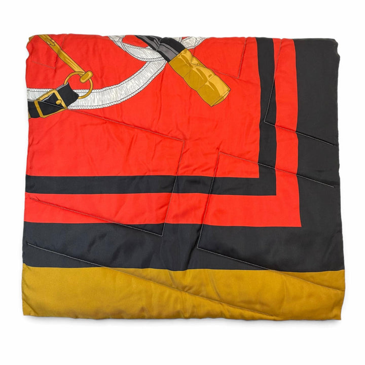 Excellent HERMES Stall Eperon d'or golden spurs Padded quilted shawl Multi silk
