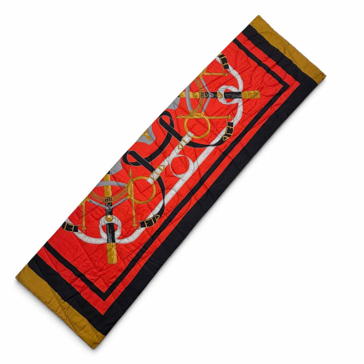 Excellent HERMES Stall Eperon d'or golden spurs Padded quilted shawl Multi silk
